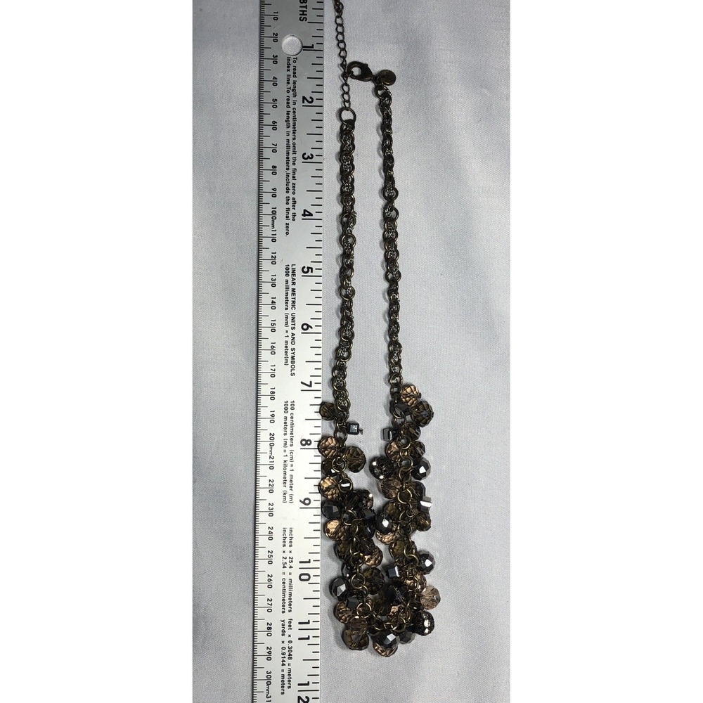 Signed LOFT Smoky Iridescent Necklace 18" Beaded Brass Silver Chain Faceted - Picture 11 of 15